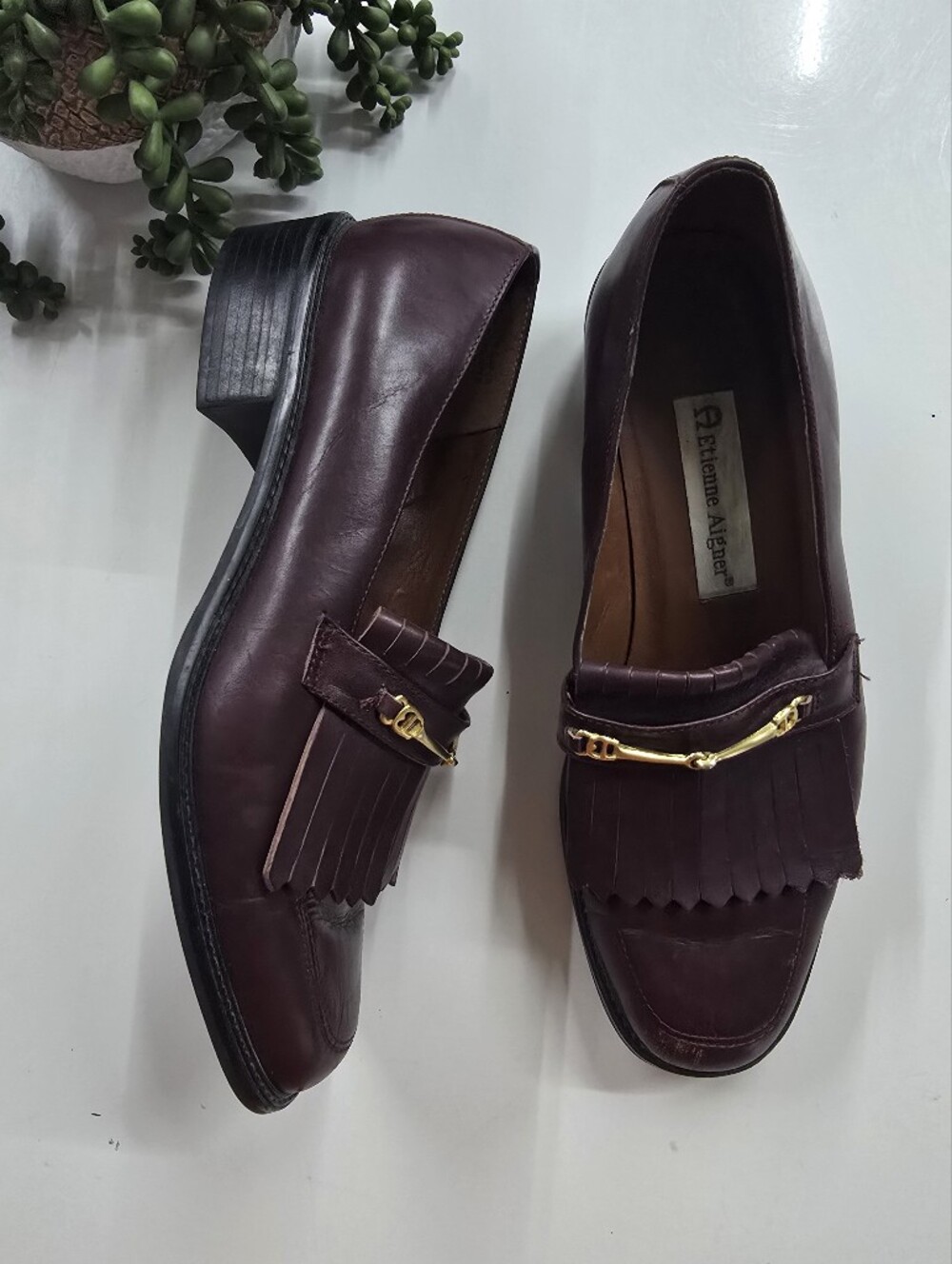 Etienne Aigner Vintage Leather Dark Brown Loafers - Picture 2 of 10